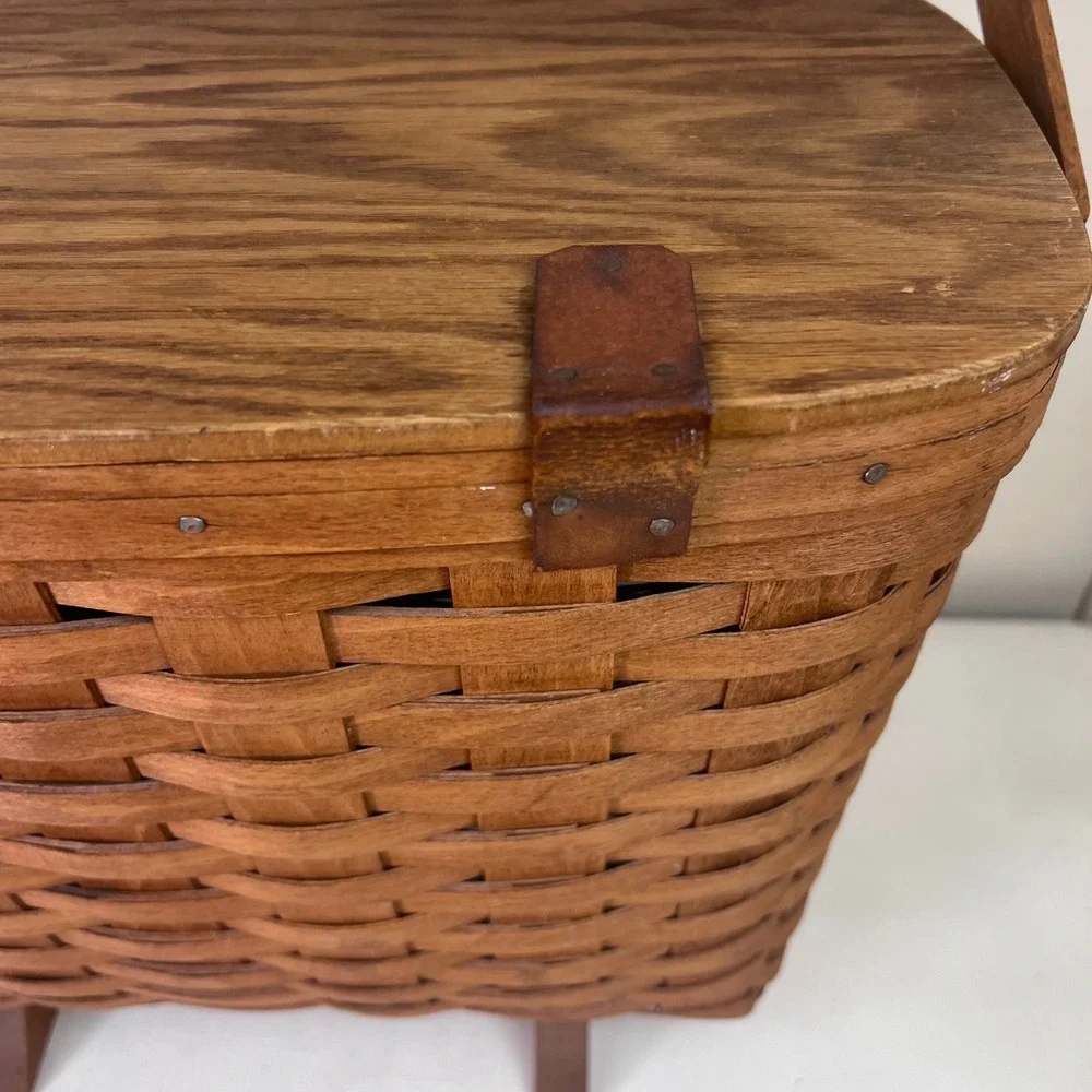 Longaberger Footed Lidded Magazine Basket Plastic Protector 1992 Dresden Ohio